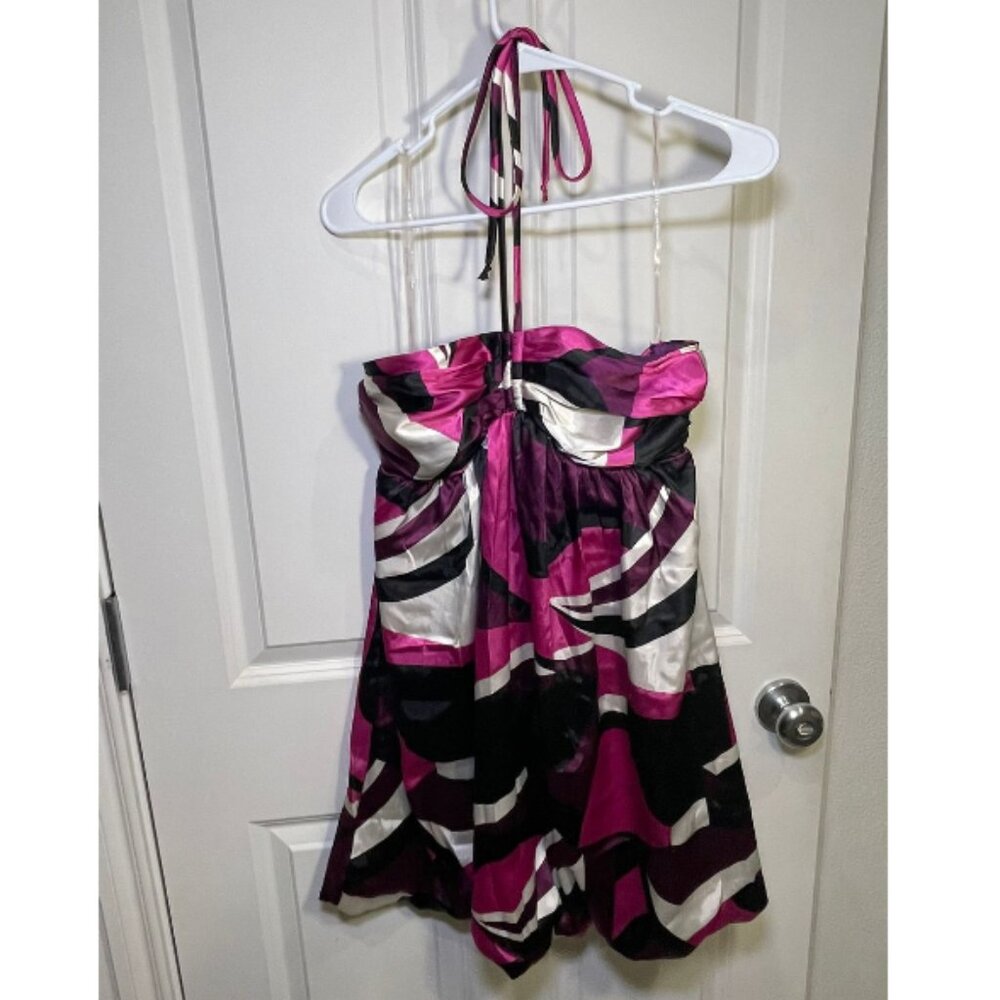 XXI Magenta Purple Abstract Geometric Halter Dress Bubble Hem - Size Medium